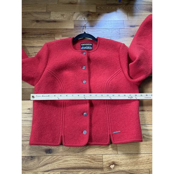 Geiger Tyrol Austria Boiled Wool Cardigan Knit Sweater Jacket Red Sz 42- Large - Picture 8 of 9